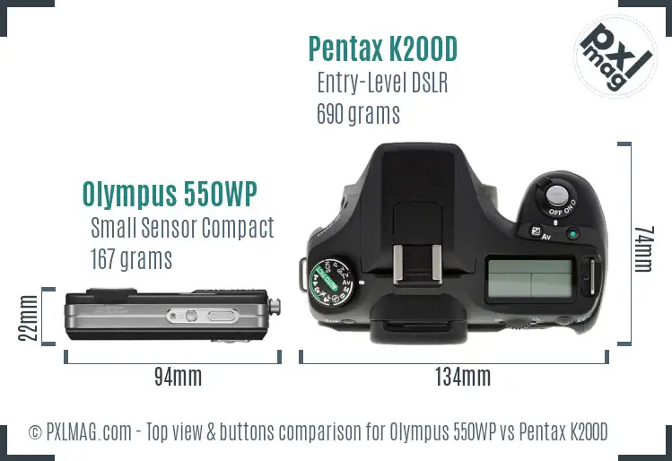 Olympus 550WP vs Pentax K200D top view buttons comparison