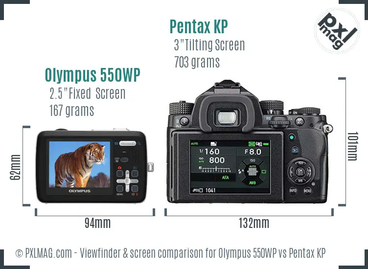 Olympus 550WP vs Pentax KP Screen and Viewfinder comparison