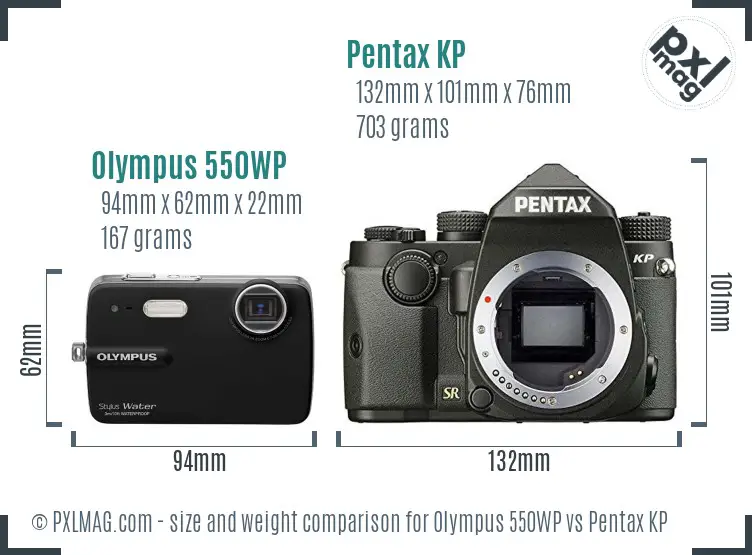 Olympus 550WP vs Pentax KP size comparison