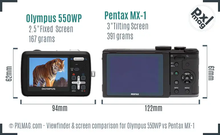 Olympus 550WP vs Pentax MX-1 Screen and Viewfinder comparison