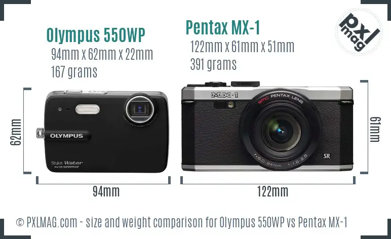 Olympus 550WP vs Pentax MX-1 size comparison