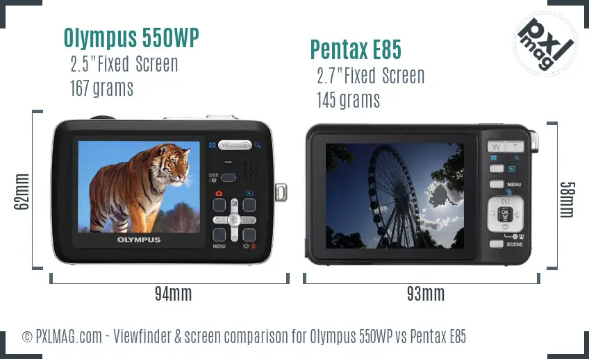 Olympus 550WP vs Pentax E85 Screen and Viewfinder comparison