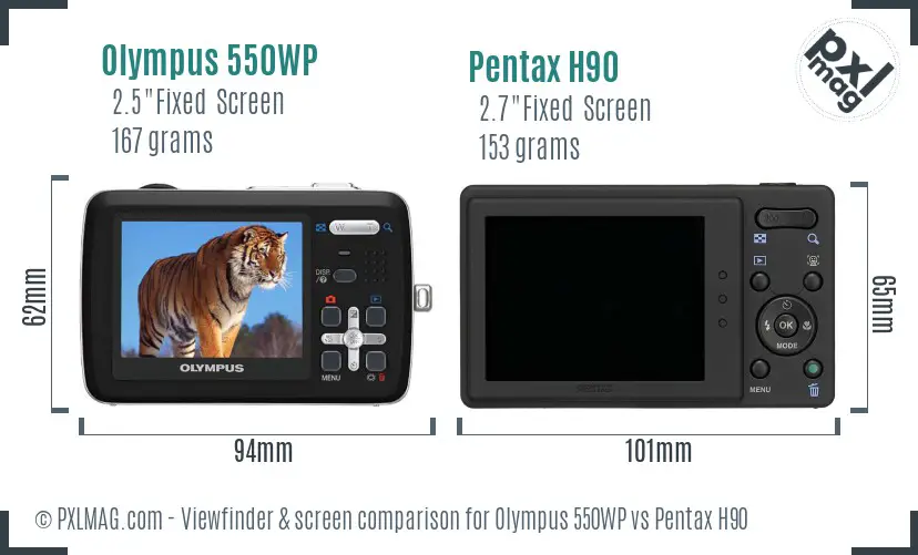 Olympus 550WP vs Pentax H90 Screen and Viewfinder comparison
