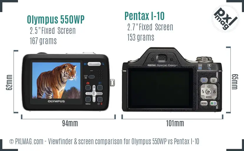 Olympus 550WP vs Pentax I-10 Screen and Viewfinder comparison