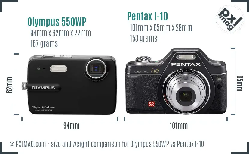 Olympus 550WP vs Pentax I-10 size comparison