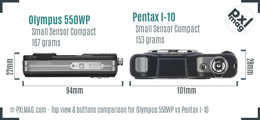 Olympus 550WP vs Pentax I-10 top view buttons comparison