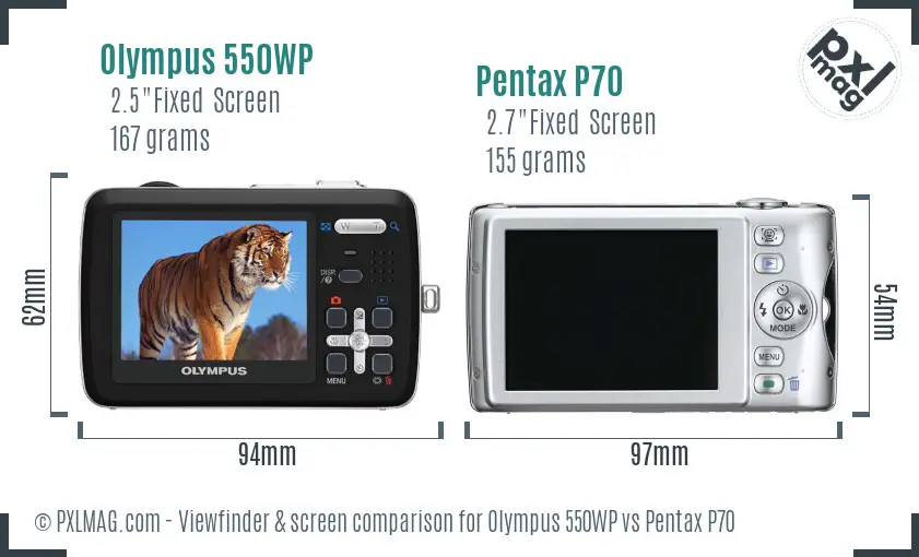 Olympus 550WP vs Pentax P70 Screen and Viewfinder comparison