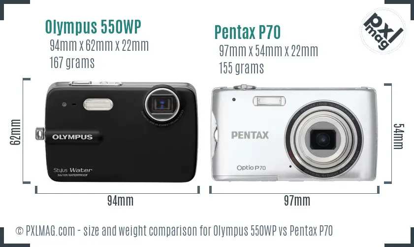 Olympus 550WP vs Pentax P70 size comparison