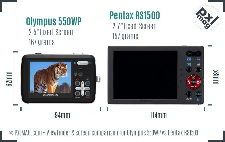 Olympus 550WP vs Pentax RS1500 Screen and Viewfinder comparison