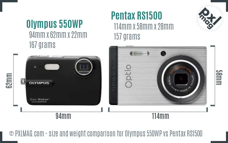 Olympus 550WP vs Pentax RS1500 size comparison