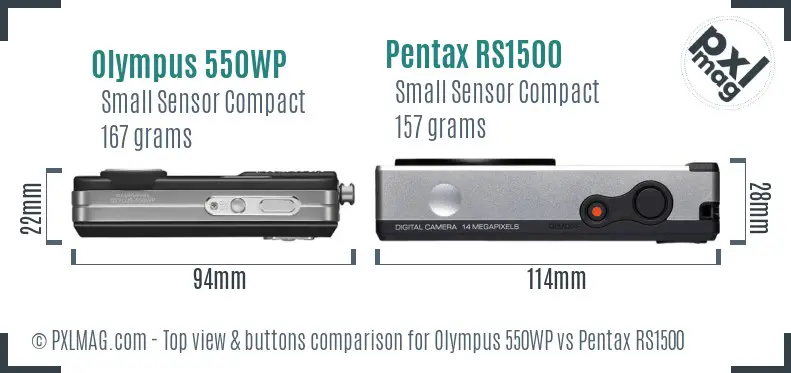 Olympus 550WP vs Pentax RS1500 top view buttons comparison