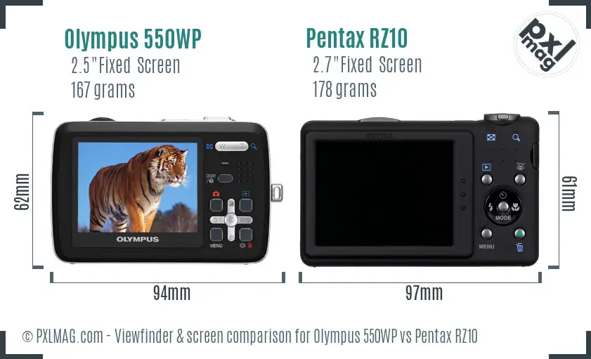 Olympus 550WP vs Pentax RZ10 Screen and Viewfinder comparison