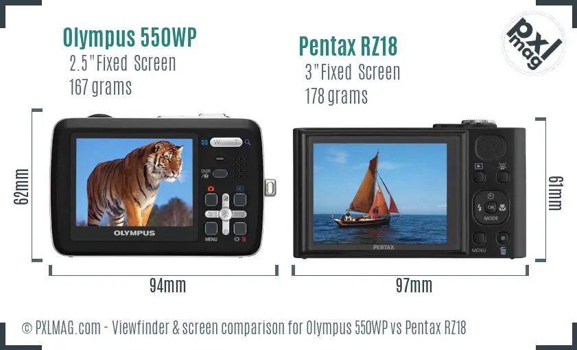 Olympus 550WP vs Pentax RZ18 Screen and Viewfinder comparison
