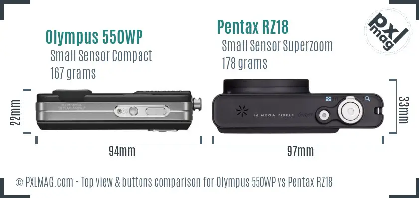 Olympus 550WP vs Pentax RZ18 top view buttons comparison