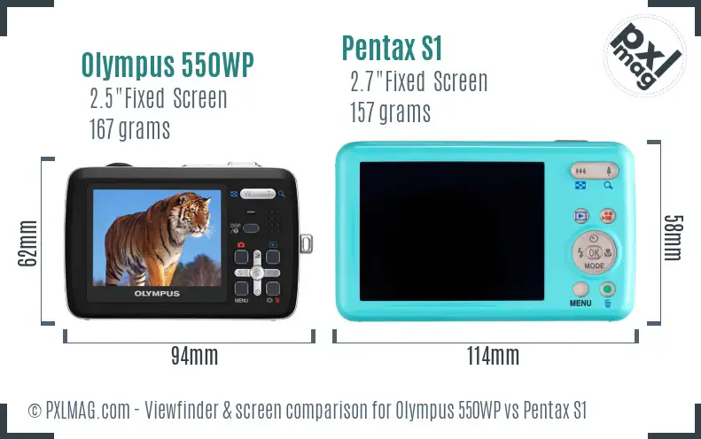 Olympus 550WP vs Pentax S1 Screen and Viewfinder comparison