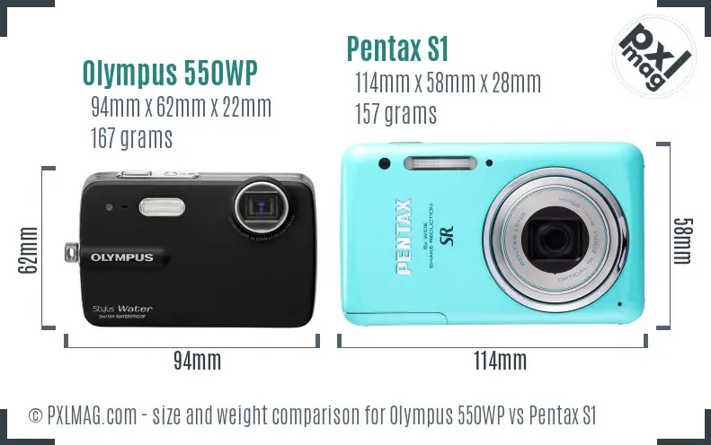 Olympus 550WP vs Pentax S1 size comparison