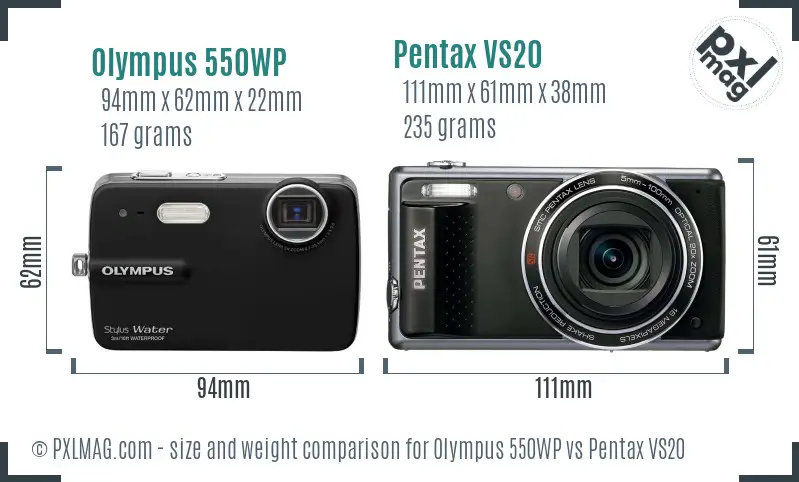 Olympus 550WP vs Pentax VS20 size comparison