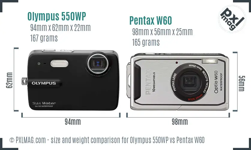 Olympus 550WP vs Pentax W60 size comparison
