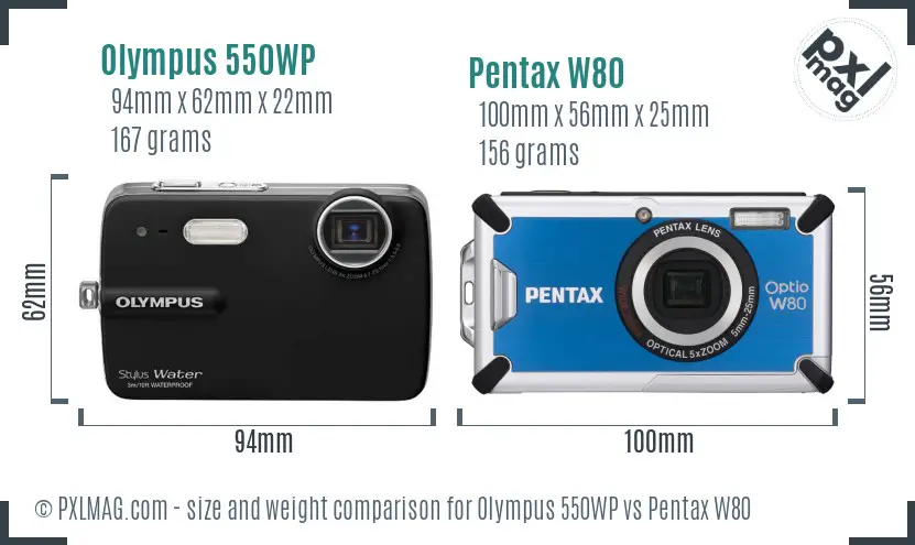 Olympus 550WP vs Pentax W80 size comparison