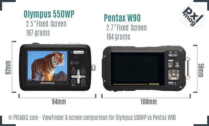Olympus 550WP vs Pentax W90 Screen and Viewfinder comparison