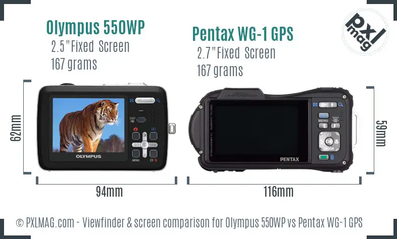 Olympus 550WP vs Pentax WG-1 GPS Screen and Viewfinder comparison