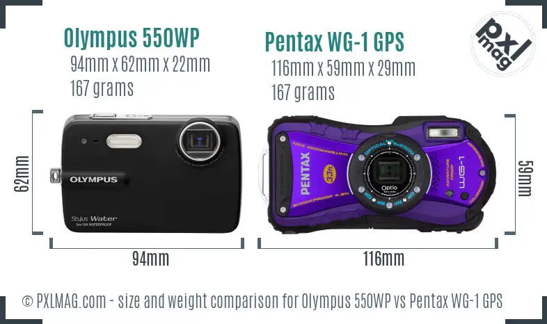 Olympus 550WP vs Pentax WG-1 GPS size comparison