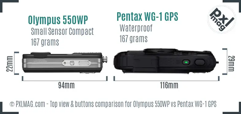 Olympus 550WP vs Pentax WG-1 GPS top view buttons comparison