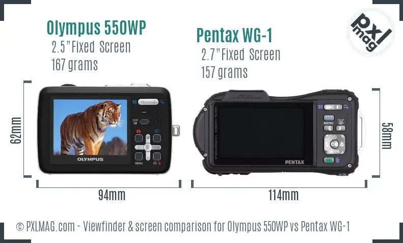 Olympus 550WP vs Pentax WG-1 Screen and Viewfinder comparison