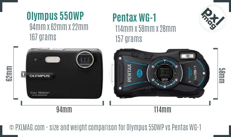 Olympus 550WP vs Pentax WG-1 size comparison