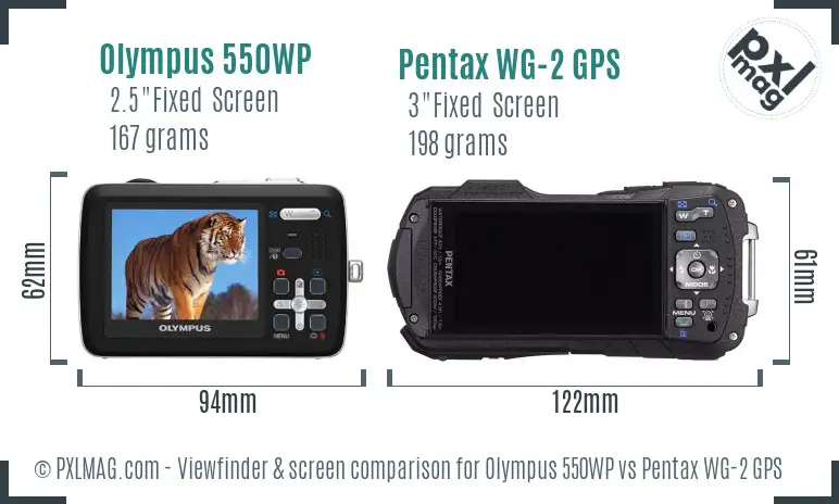 Olympus 550WP vs Pentax WG-2 GPS Screen and Viewfinder comparison