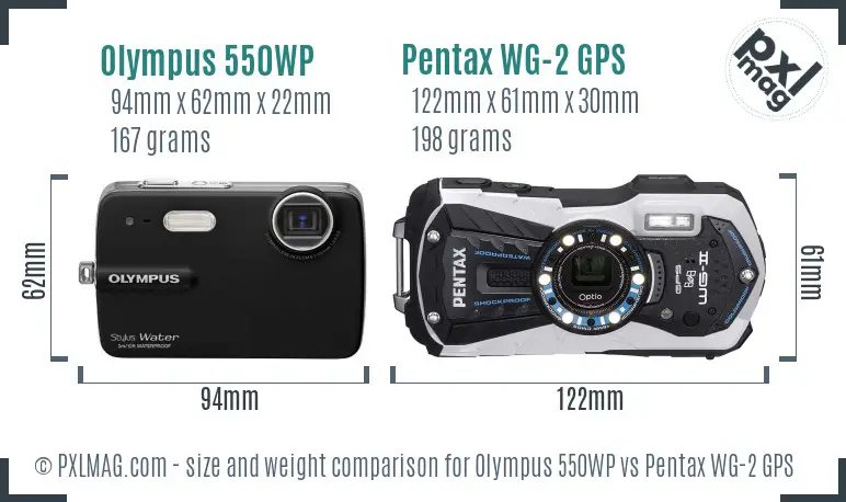 Olympus 550WP vs Pentax WG-2 GPS size comparison