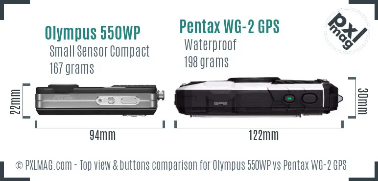Olympus 550WP vs Pentax WG-2 GPS top view buttons comparison