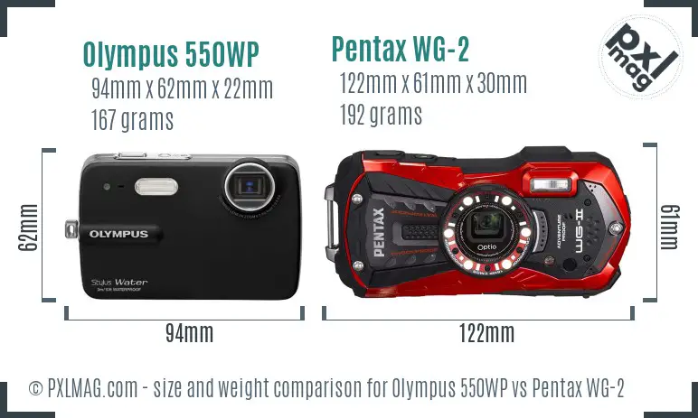 Olympus 550WP vs Pentax WG-2 size comparison