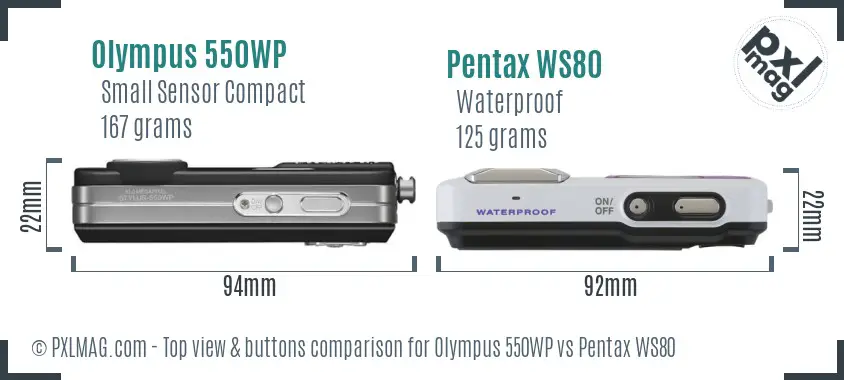 Olympus 550WP vs Pentax WS80 top view buttons comparison
