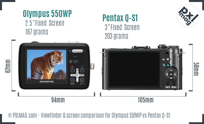 Olympus 550WP vs Pentax Q-S1 Screen and Viewfinder comparison