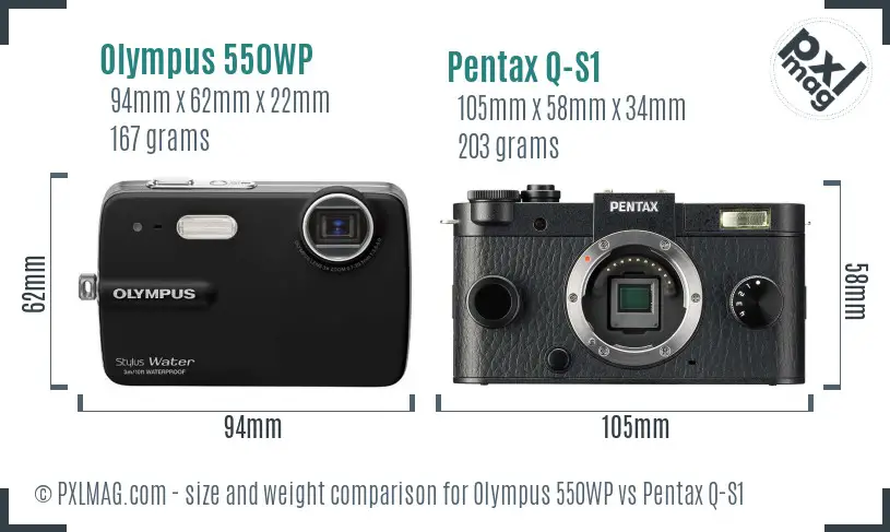 Olympus 550WP vs Pentax Q-S1 size comparison