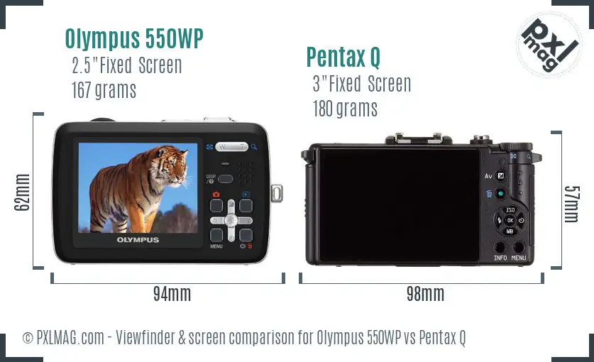 Olympus 550WP vs Pentax Q Screen and Viewfinder comparison