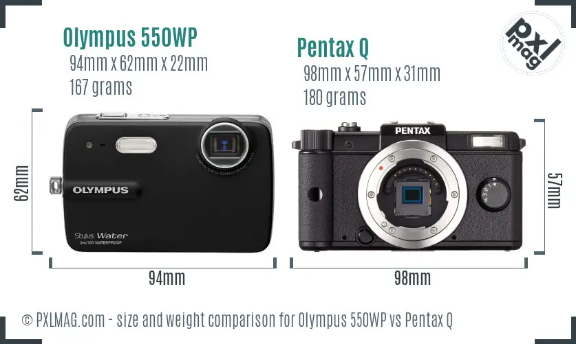 Olympus 550WP vs Pentax Q size comparison