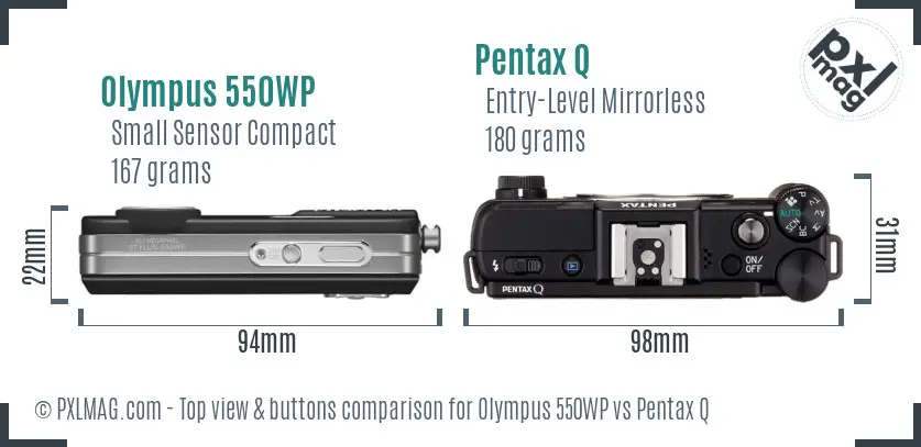 Olympus 550WP vs Pentax Q top view buttons comparison