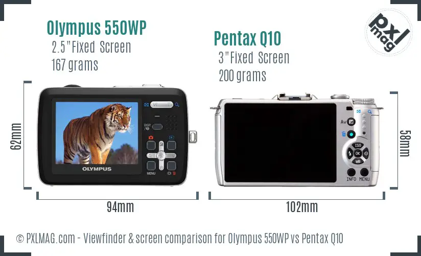 Olympus 550WP vs Pentax Q10 Screen and Viewfinder comparison
