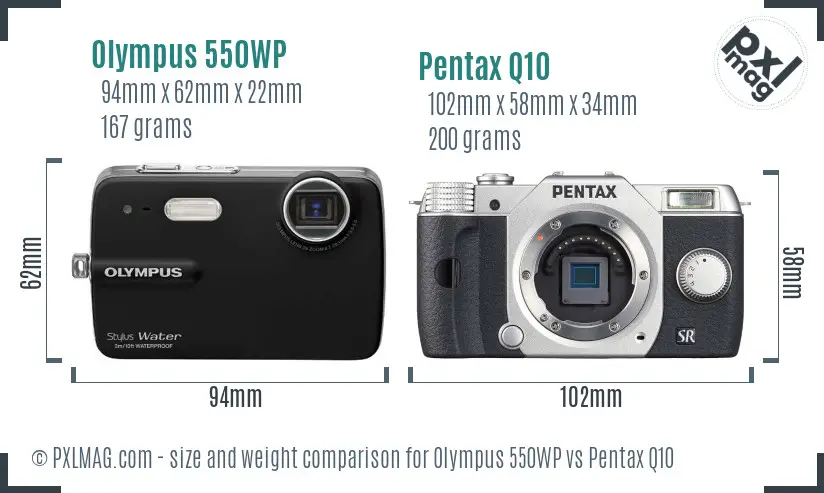 Olympus 550WP vs Pentax Q10 size comparison