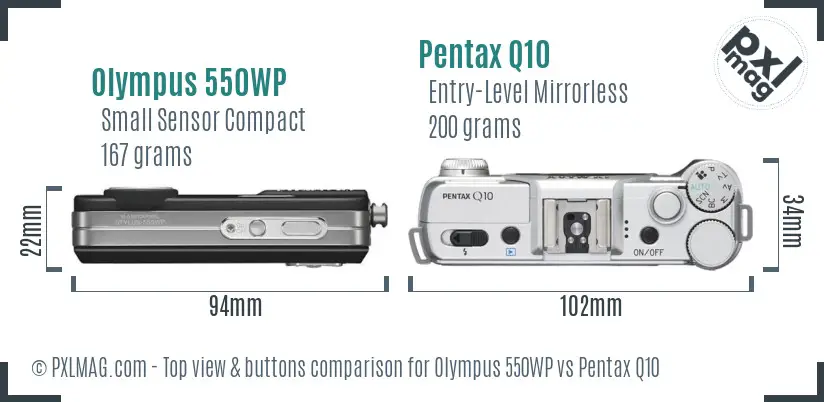 Olympus 550WP vs Pentax Q10 top view buttons comparison
