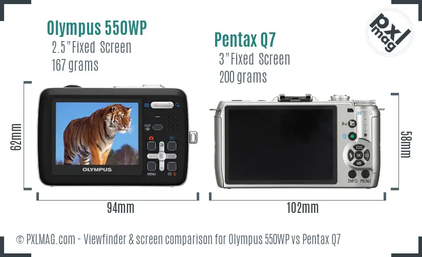 Olympus 550WP vs Pentax Q7 Screen and Viewfinder comparison