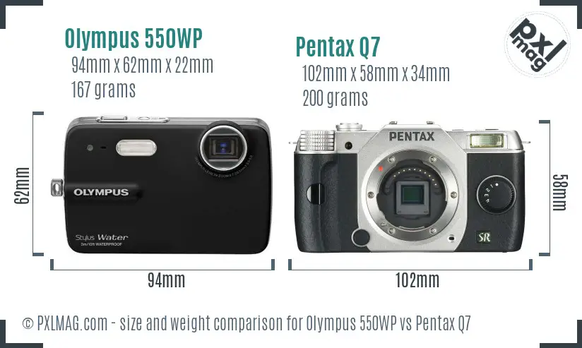 Olympus 550WP vs Pentax Q7 size comparison