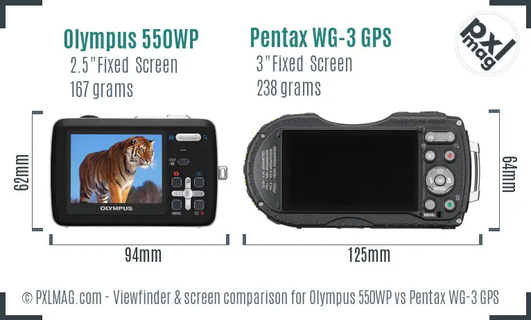 Olympus 550WP vs Pentax WG-3 GPS Screen and Viewfinder comparison