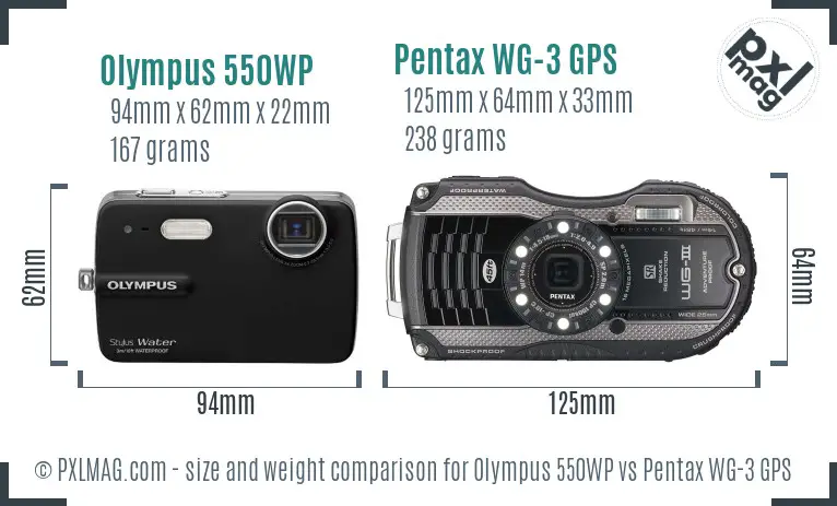 Olympus 550WP vs Pentax WG-3 GPS size comparison