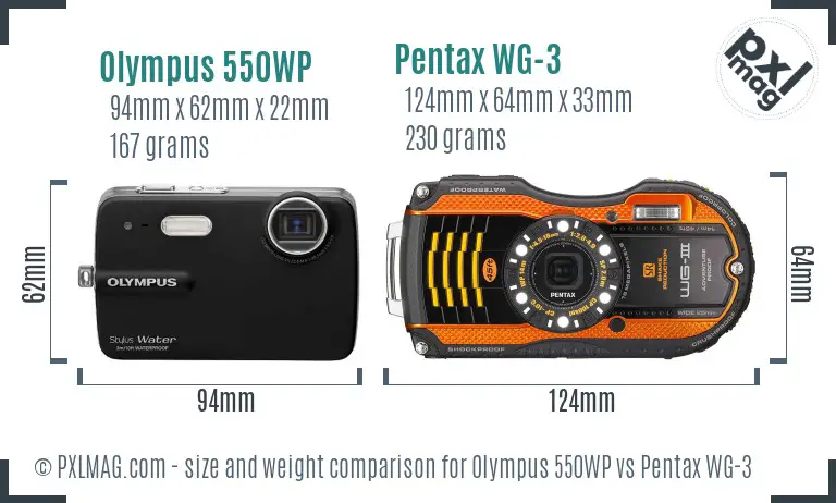 Olympus 550WP vs Pentax WG-3 size comparison Olympus 550WP vs Pentax WG-3 size comparison