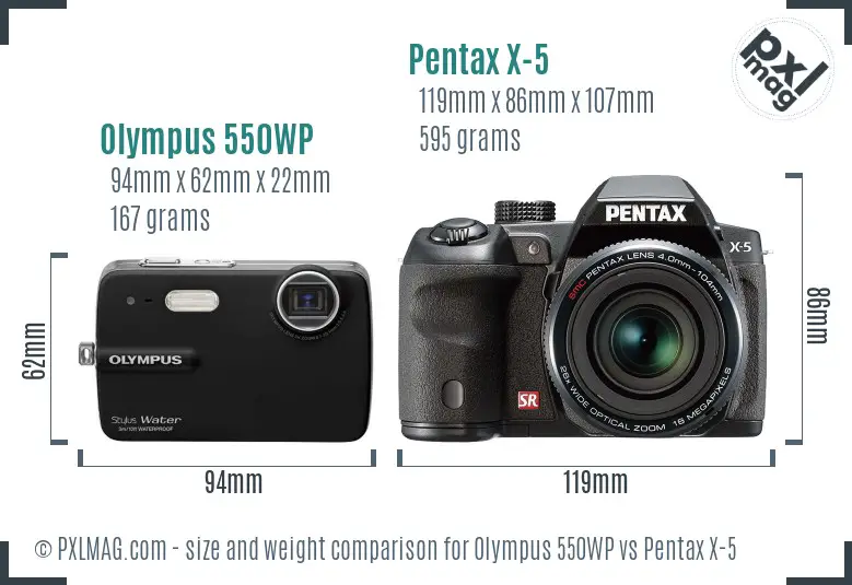 Olympus 550WP vs Pentax X-5 size comparison Olympus 550WP vs Pentax X-5 size comparison