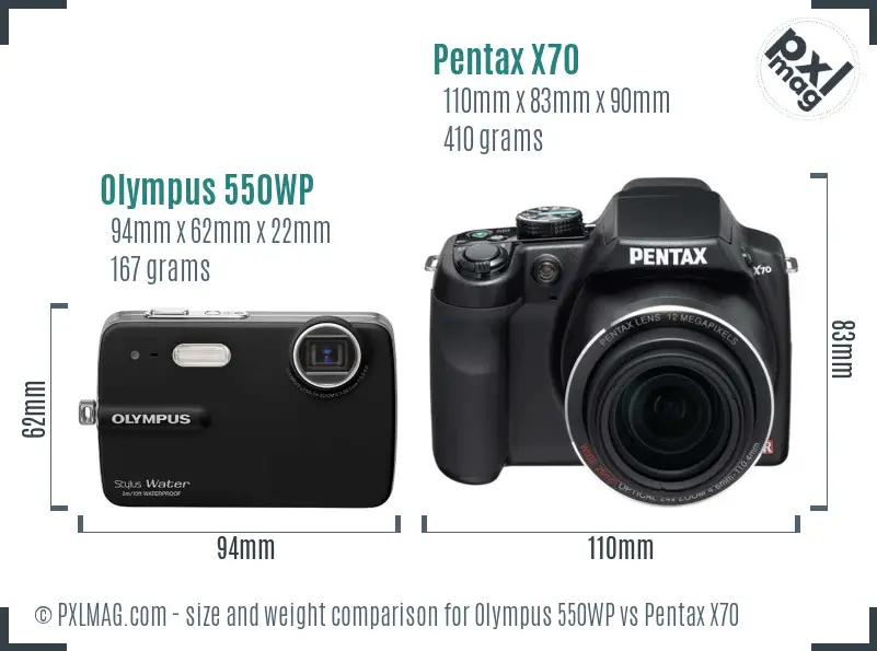 Olympus 550WP vs Pentax X70 size comparison