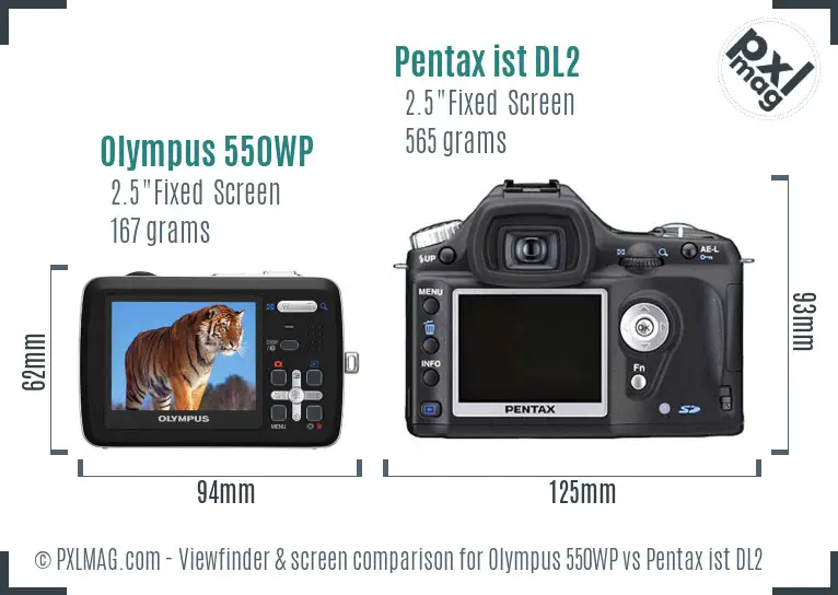 Olympus 550WP vs Pentax ist DL2 Screen and Viewfinder comparison